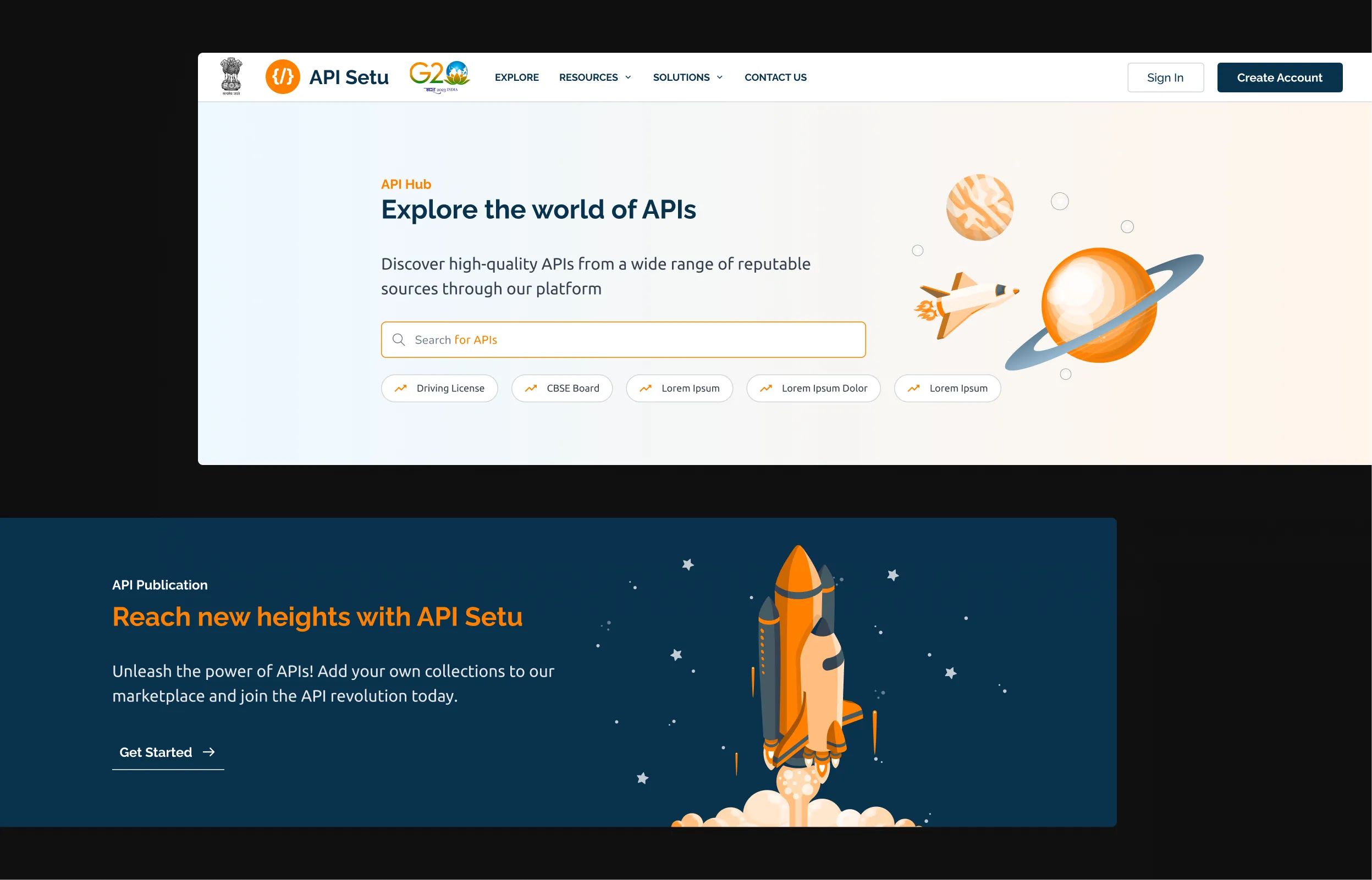 Space exploration theme applied across the platform